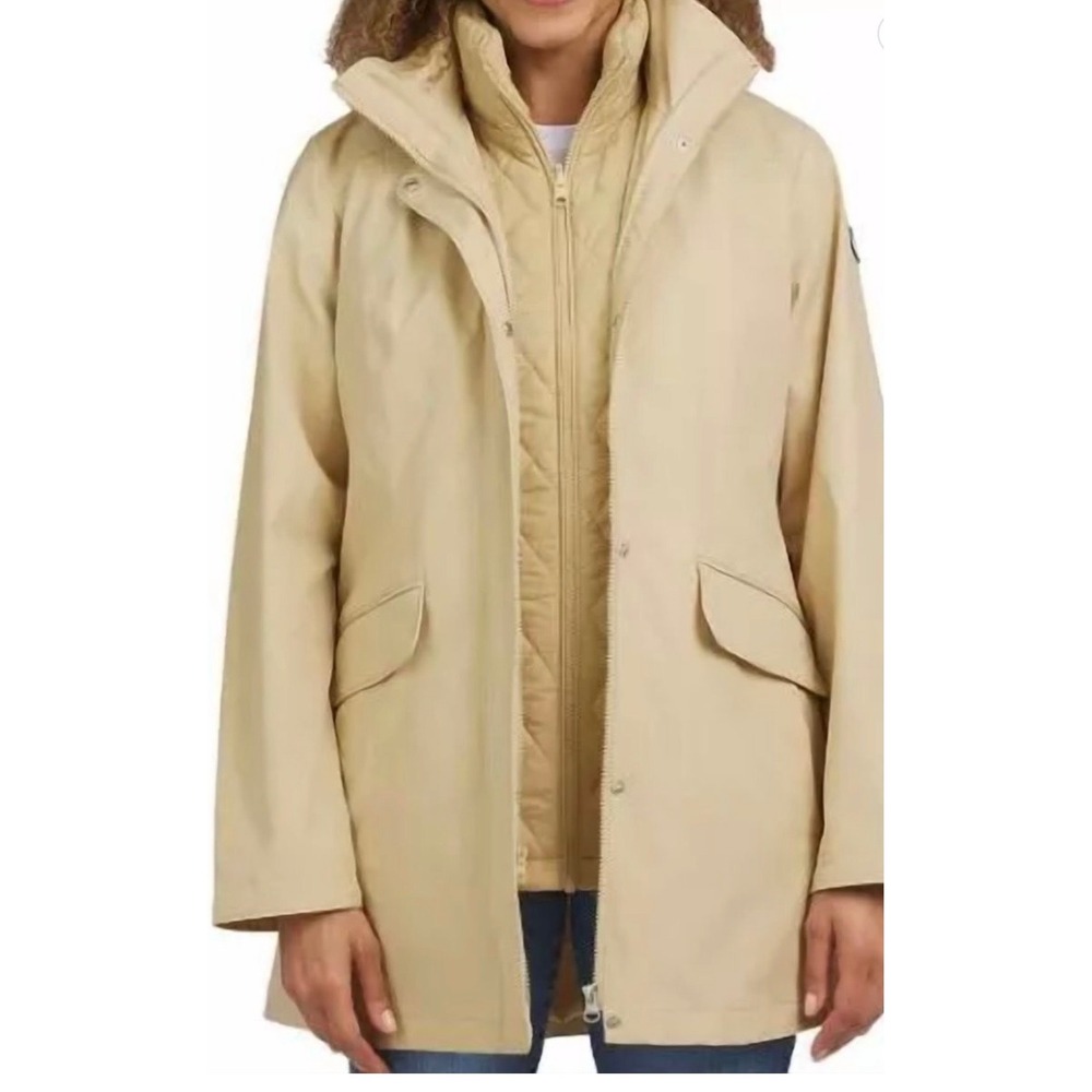 Lands End Womens 3 in 1 Systems Jacket Tan Hooded Parka with Removable Vest S